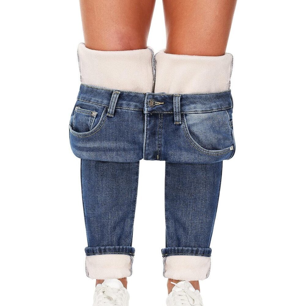 Women's Fleece Lined Skinny Jeans Thermal Flannel Winter Warm Thick Denim